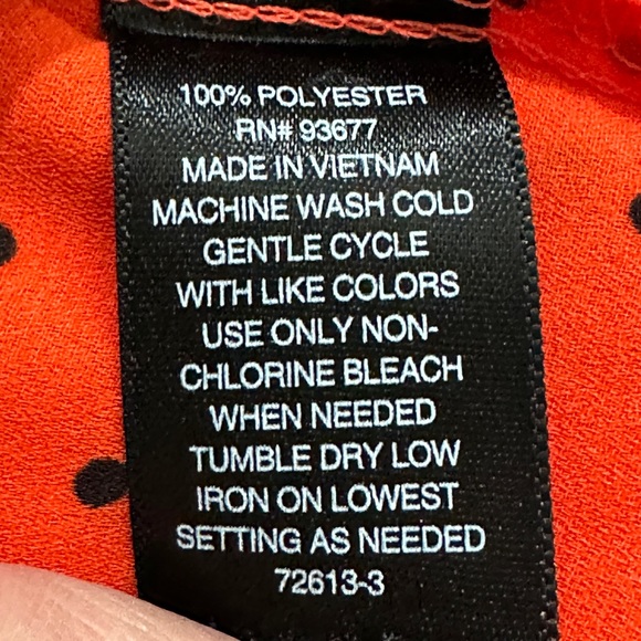 Worthington || Orange & Black Polka Dot Blouse  3/4 Sleeves High Neck size PM - Picture 5 of 5